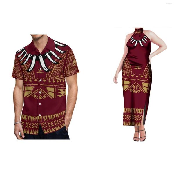 Vestidos de trabalho 2023 Chegadas Polinésia Tapa Tapa Padrão Imprimir Samoa Puletasi Ptaha Vestido Casual Halter Match Mon