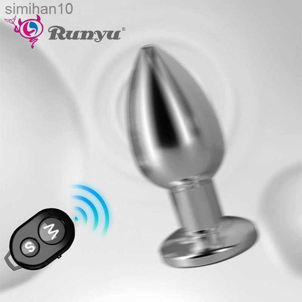 Анальные игрушки Runyu Metal Vibration Anal Plug Мужчины и женщины взрослые мастурбируют пульт дистанционного управления электрическим на заднем дворе магнитная стальная штекма HKD230816