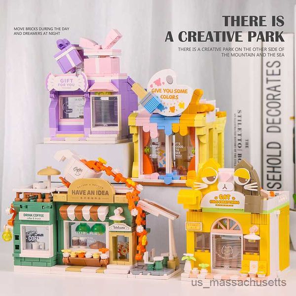 Blocchi Creative City Street View Architecture Architect Puppy Cafe Building Buildings Candy Gift Shop Model Assemble B Toys Girl Kid Gift R230817