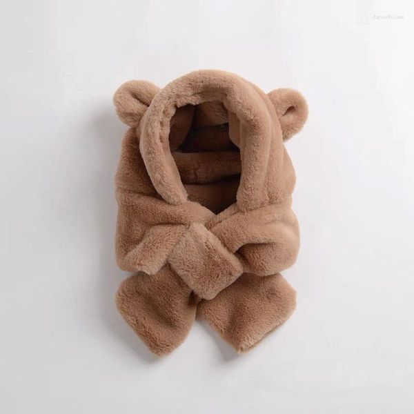 Berretti in finta pelliccia inverno cappello da bambino sciarpa un pezzo soft per bambini morbido per ragazze cartone animato orecchie da caldo per bambini accessori per neonati per neonati