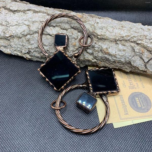 Colares pendentes pretos ágata quadrado pedra retangular bronze encantos retrô amulex amuleto antigo colar vintage de cobre acessórios diy
