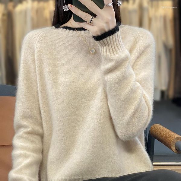 Camisolas de lã para mulheres roupas femininas para feminino O-pescoço longa Tops de malhas de malhas coreanas Moda coreana listrada listrada Mujer Crochet Jumper