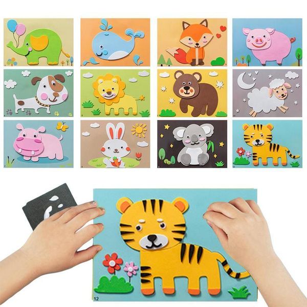 Adesivos para crianças de brinquedos de brinquedos 3D EVA Foam Kids Starther Threedimensional DIY Cartoon Animal Aprendizagem Toys Early Games 230816