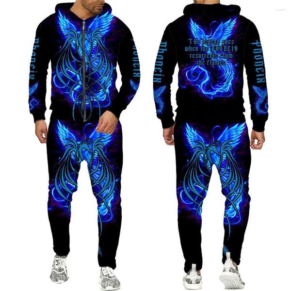 Мужские спортивные костюмы 2023 Phoenix Tattoo 3D по всей печатной капюшона