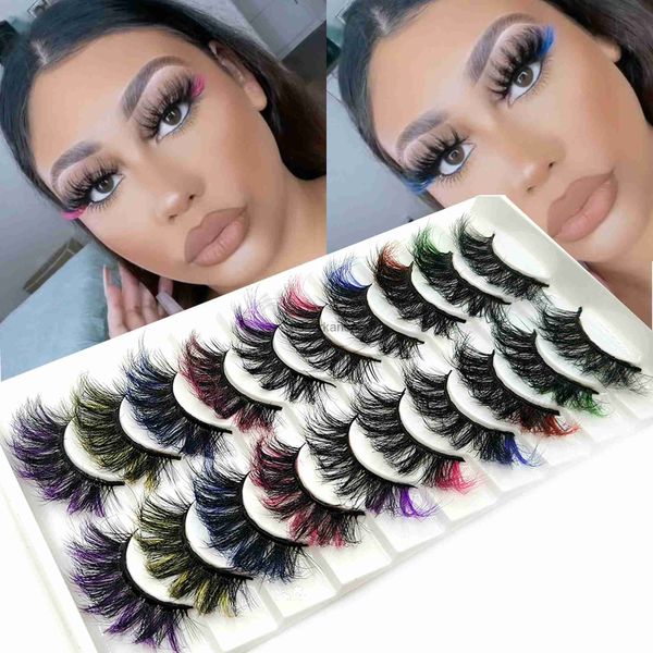 Falsche Wimpern 10pairs flauschige Wimpern 3D -Farbnerz Wimpern Großhandel dramatische natürliche Wimpern Erweiterung Auskünstelt gefälschte Wimpern HKD230817