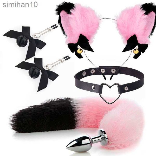 Analspielzeug Blumenhaarclip Sexy Cosplay Frauen Butt Fox Heck Katzen Plug Foxtail Anal Tails Erotische Lolita Sex Toys for Women Paare Cosplay HKD230816