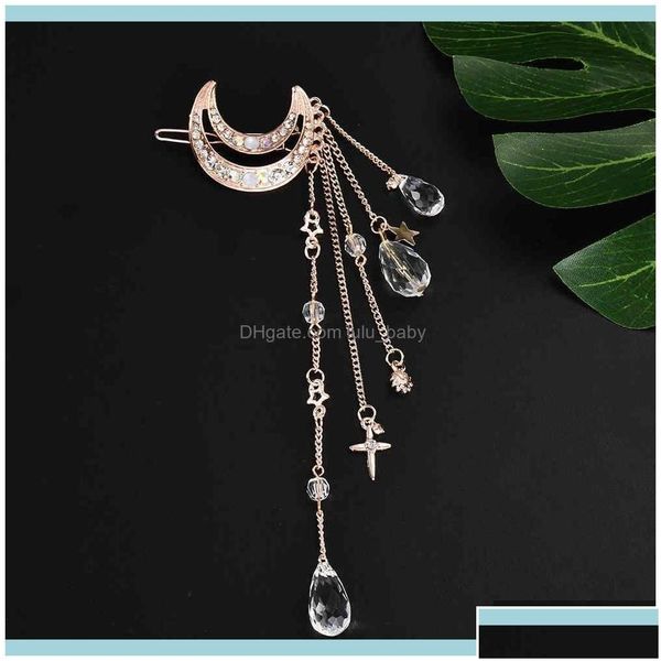 Stirnbänder Schmuckmodische elegante Frauen Bands Lady Moon Strass Strasskristall Quasten Langkette Perlen Dangle Pin Clip Haar Schmuck Drop de dhvhs