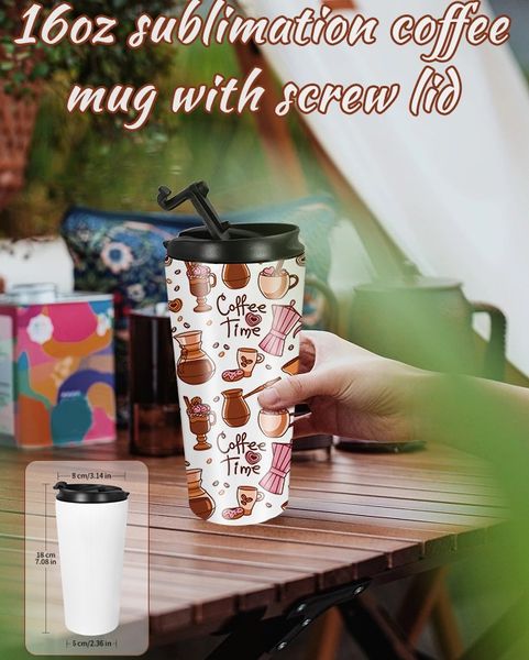 16oz Sublimation Isolierte Kaffee Tumbler mit Schraubendeckel Edelstahl Isoliert Tasse Doppelwand Iced Travel Kaffeetasse für Frau und Mann DIY