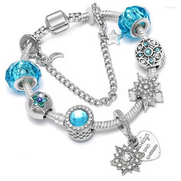 Gioielli blu blu dolce vetro fai -da -te in rilievo bracciale originale stella stella accessori a forma di cuore