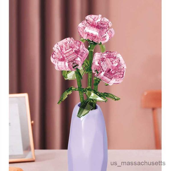 Blöcke 2023 Neue Rosensimulation Bouquet Crystal Rose Eternal Bouquet Building Block Puzzle Assembly Kits Home Decor Toys for Girls Geschenk R230817