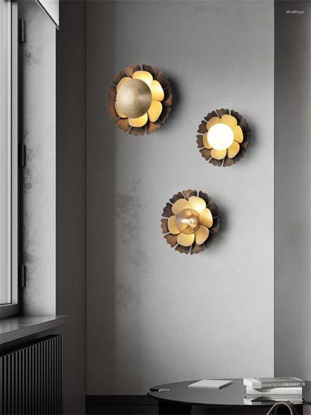 Lampada da parete lussuosa moderna lampade di fiori in alluminio rame studia la corridoio soggiorno camera da letto da pranzo led luci