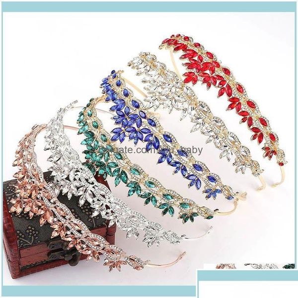 Stirnbänder Schmuck Schmuckblätter Rosengold rot blau Kristall Tiaras Braut Kronen de noiva Stirnband Festival Haar Schmuck Drop Lieferung Ha DHVSP