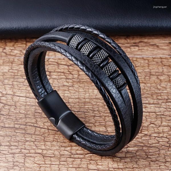 Braggle di lusso in acciaio inossidabile in acciaio inossidabile Bracciale in per sospetto di gioielli maschili classici multistrato in pelle intrecciata Homme Year Men Gift