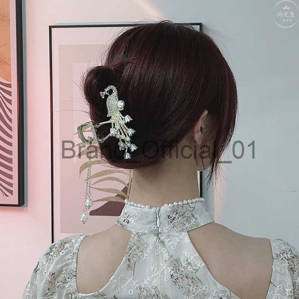 Eleganz Strasssteine ​​Pfauen Haarkrallen Wome Lilie des Valley Pearl Quaste Hair Clips Girls sanfte Mode Haare Accessoires x0817