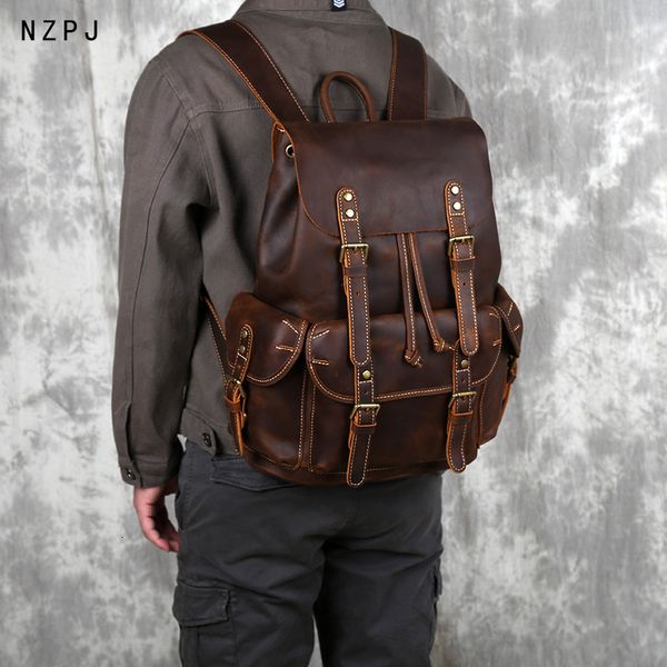 Школьные сумки ретро кожаный мужский рюкзак верхний слой ковхид