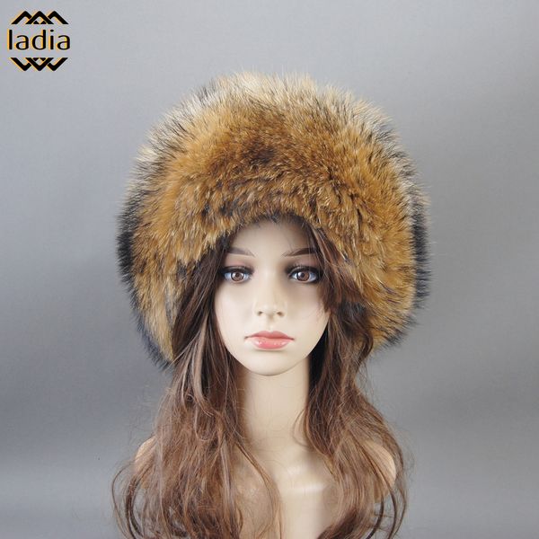 Chapéus de caçadores de inverno mulheres naturais reais raccoon pêlos luxuosos com gorros de cauda protetora de orelha quente unissex russa chapéu bonnets pompom taps 230817