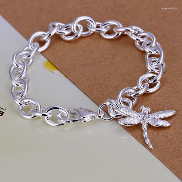 Bracelets de link Europa e os Estados Unidos Punk Jewelry Silver Color Bracelet Fashion Dragonfly Pingente Gifts Wholesale