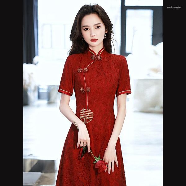 Etnik Giyim Çin Geleneksel Elbise Kadınlar Qipao Kırmızı Modern Cheongsam Elbiseler Robe Orientale China Style Kostüm Bayanlar