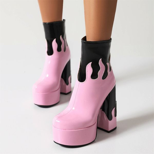Botlar Yüksek Topuklu Platform Kadın Kış Lüks Tasarımcı Modeli Alev Seksi Elbise Ofis Ayakkabıları 42 43 Dropshopping 230817