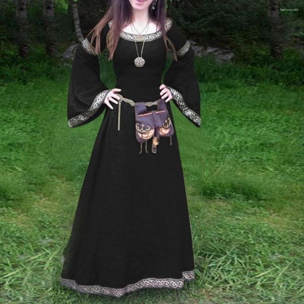 Lässige Kleider mittelalterlich Gothic Cosplay Langes Kleid Halloween Carnival Party Victorian Renaissance Kostüme Frauen Kleider Mittelalter elegant