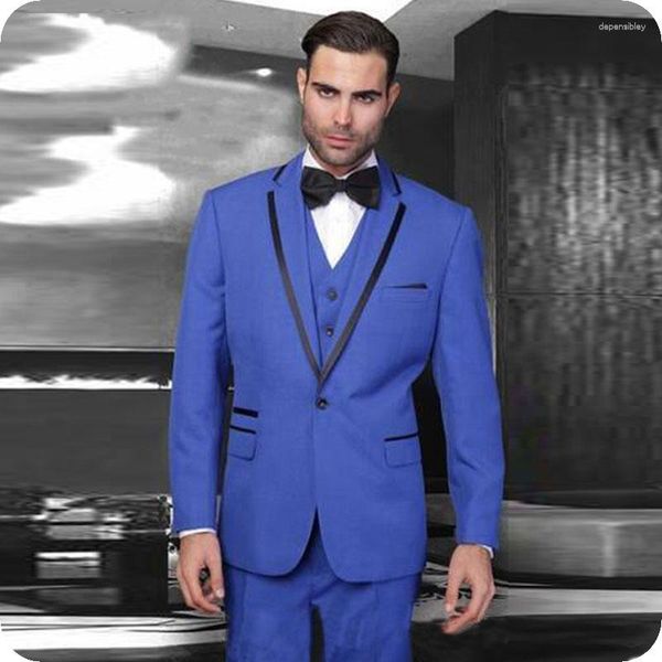 Herrenanzüge neueste Designs Royal Blue Men Slim Fit Wedding Bream Smoking Smokedos Custom Made Man Blazers 3 Piece Jackethose Weste Abschlussball