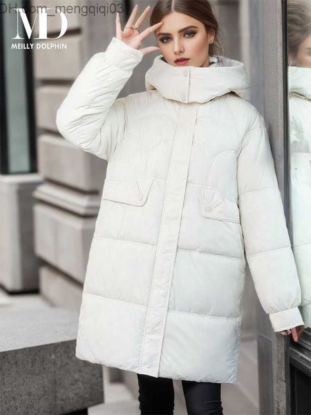 Women's Down Parkas Meilly Dolphin 2023 inverno abbigliamento da donna cappotto caldo parco con cappuccio lungo cotone pad giacca gonfiabile invernale giacca da donna Z230817
