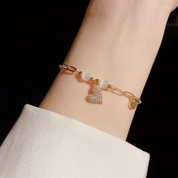 Braccialetti di fascino cuore opale coreano per donne di alta qualità addensata da 14k oro designer oro bracciale gioiello originale 2023