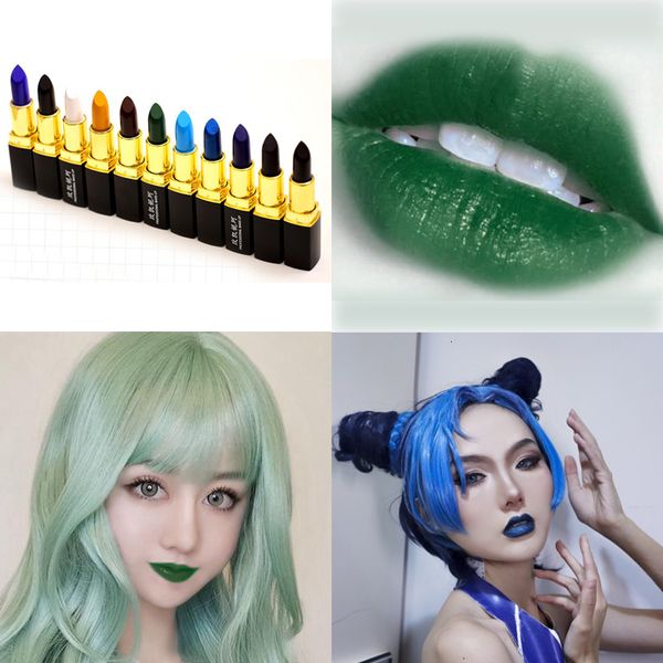 Batom cos foste preto azul branco maquiagem de halloween marrom amarelo verde roxo duradouro lábio à prova d'água 230816