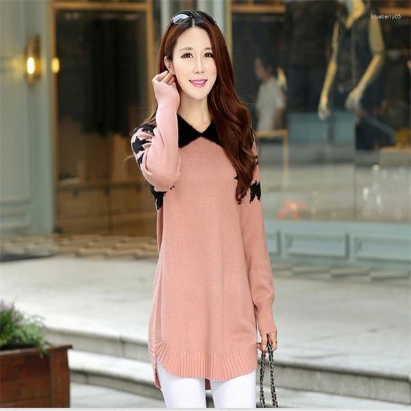 Kadın Sweaters Dönüşü Down-Yaka Sweater Elbise Kadın Pullover Orta boyu Basit Ropa Mujer Yün Kaşmir SW519