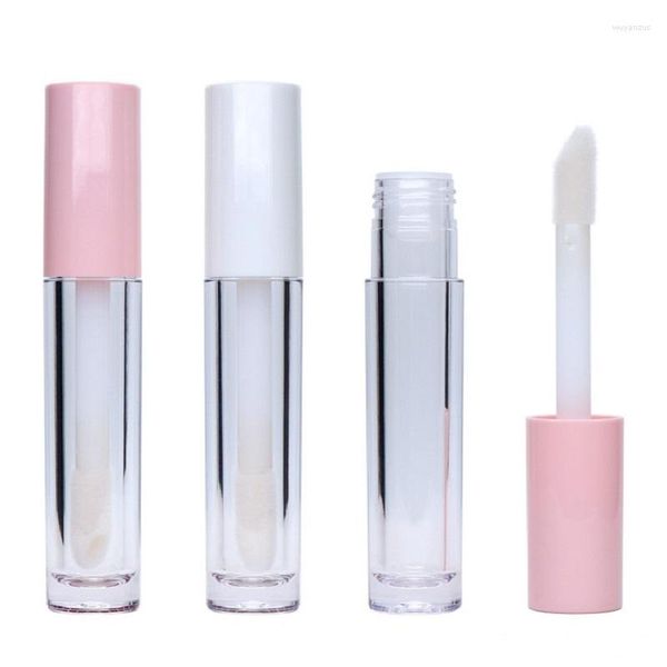 Garrafas de armazenamento Tubos de brilho labial de 6,8 ml com pincel grande rosa transparente White Lipgloss Wand Tube Cosmético Recipiente 30/50pcs/lote