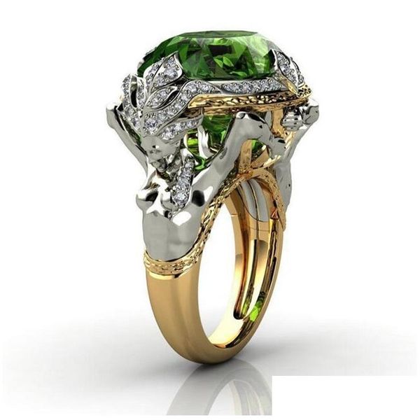 Anéis jóias de moda vintage 925 SERLING SIER GREEN EMERALD GEMS PLEÇAS OVAL CUTO CZ CZ MULHERES BANDO DE ENVOLVIME