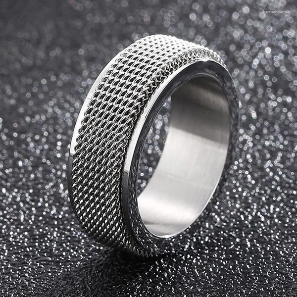 Anéis de casamento Trendy aço de aço inoxidável de aço inoxidável spinner de metal anel de malha para homens Libra o estresse do presente de charme de jóias