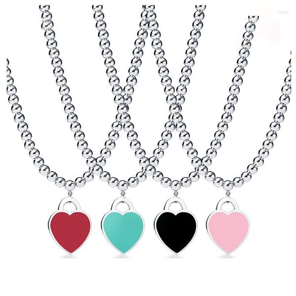 Подвесные ожерелья женский классический 4 -миллиметровый колье с 4 -мм клей с клей большая любовь эмаль милый сладкий день рождения подарок