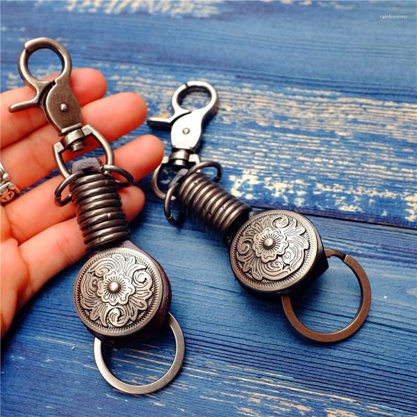 Schlüsselanhänger Vintage handgefertigt echte Leder -Schlüsselkette Frauen Kreative westliche Auto Ring Schmuck Tasche Charms Anhänger Llavero