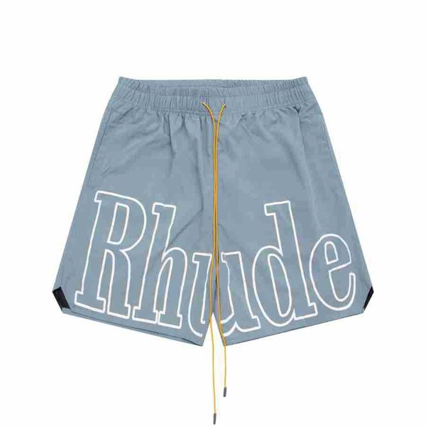Mens Curto Rhude Shorts Designer homens curtos verão psd Secagem rápida elástica cintura média com cordão Beachwear Shorts esportivos soltos para homens
