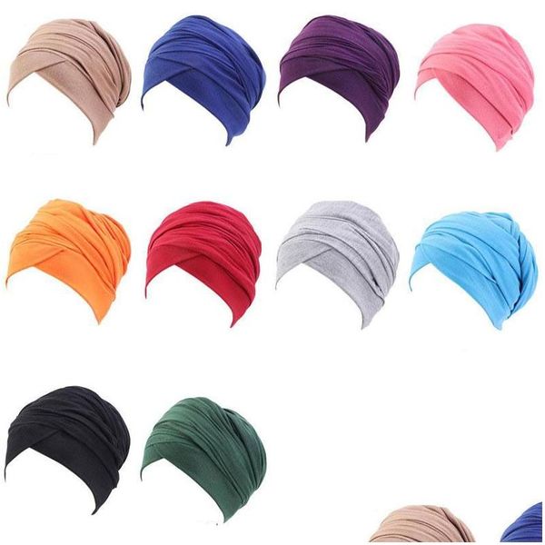 Berretto/tappi per teschi di colore solido da donna di cotone donna stretch bernie turban ragazza chemio a testa che ha cappelli accessori per capelli calare la consegna di moda dhkww dhkww