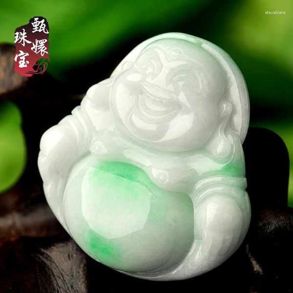 Colares pendentes Genuíno Grade A Mianmar Jadeita Buda Colar Homens Mulheres Mulheres Jóias Finas Birmânia Natural Jade Lucky Amulets