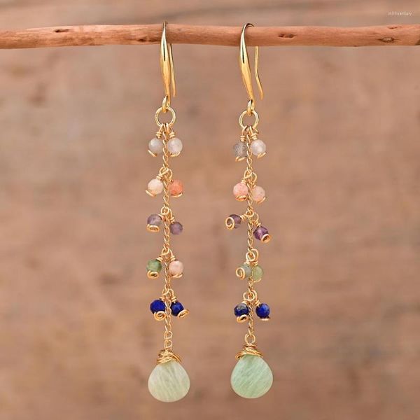 Orecchini a pennello Design eccezionale Donne Gioielli Stone naturale Boemia Ametista Amazonite Lapis Lazuli all'ingrosso