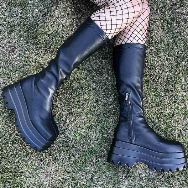 Stiefelplattform Gothic Style Motorradstiefel Vampire Cosplay Kniestiefel 2022 Winter Street Cool Punk Comfy Women Schuhe T230817