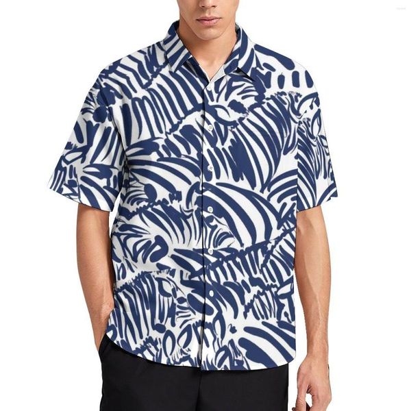 Camisas casuais masculinas zebra listra camisa marinho abstrato animal beia de animais soltos havaí blusas estéticas estampas de manga curta grandes tampas de tamanho grande