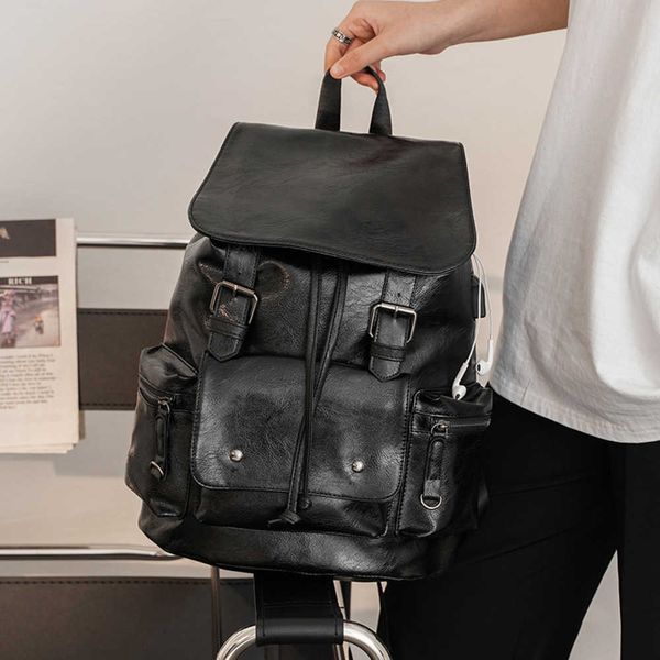 Тенденция мужская корейская мода мода Pu кожаный рюкзак молодежь большие мощности Ветром камуфляж назад 230817