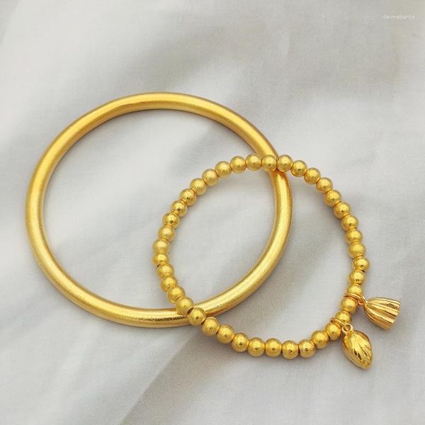 Bangle due felici eredità felici di antiche perle di trasferimento di semi di loto per perle di bracciale oro imitazione del matrimonio in oro lusso