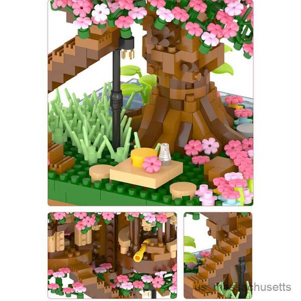 Blöcke 2138pcs 2022 DIY -Verfärbung Kirschblüte Blume Pink Baumhaus Baugruppen Bausteine ​​Klassische Modell B Sets Kid R230817