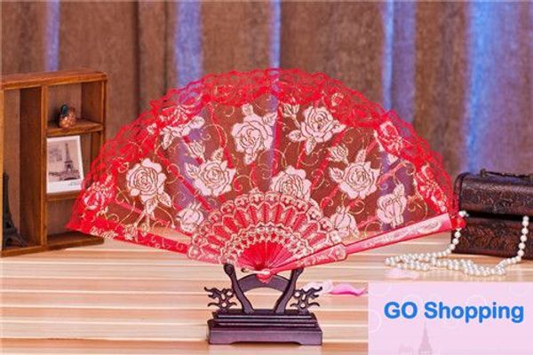 Rose Lace Floral Flotting Hand Fan Decoration Decoration Flower Stampa Fan Adapt for Wedding Dancing Church Party Gifts