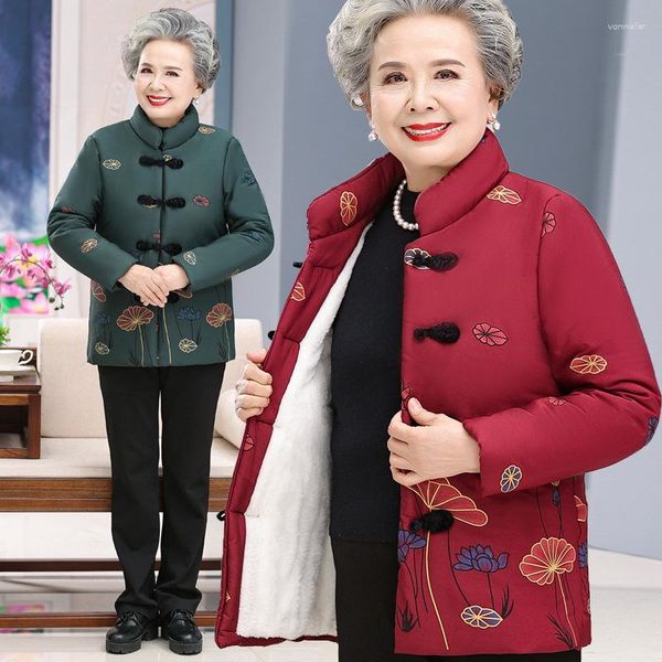 Женские траншеи густые теплые бабушка зимняя куртка мода в китайском стиле Женщины избывать пожилые женские одежды среднего возраста 5xl хлопка