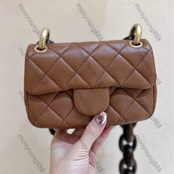12A Upgrade Mirror Quality Designer Mini Flap Brown Bag Damen Lammfell Quilted Purse Luxurys Handtaschen Wenge Wood Chain Bags Crossbody Black Shoulder Chip Box Bag