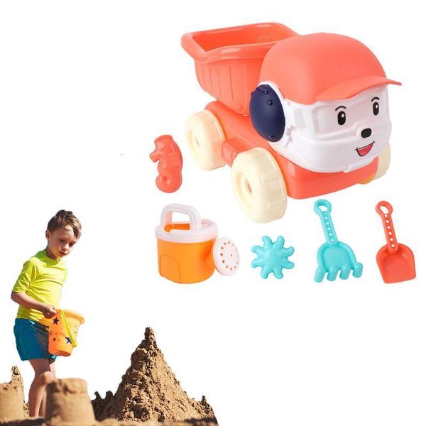 Baby Rail Beach Sand Toys 6pcs Summer Sandbox Conjunto de crianças incluem regar lata Seahorse e Star Mold Shovel Rake Car Creative 230816