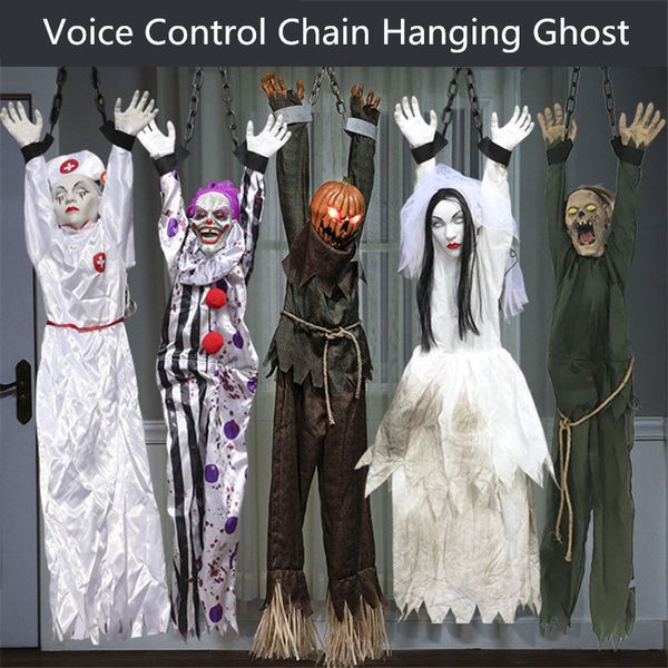 Altre forniture per feste di eventi Electric Halloween Halloween Hanging Ghost Clown Nurse Bride Voice Control Catena di controllo Horror Props Haunted House Halloween Decorazioni 230816