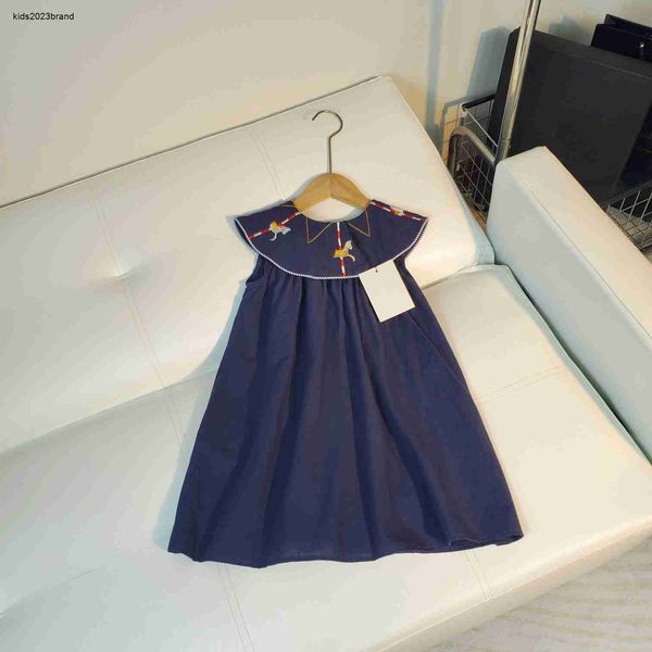 Дизайнерская детская одежда для девочек платье размером 100-150 см, вышитая красочная лошадь, большая лацканая детская платье Pure Cotton Child Subilt21