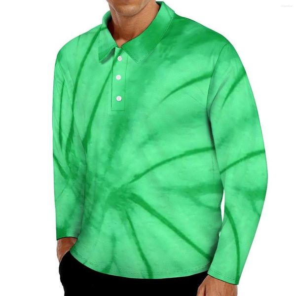 Erkek Polos Yeşil Tie Boya Sıradan Polo Gömlek Spiral Swirl T-Shirtler Uzun Kollu Özel Gömlek Bahar Retro Büyük Boy Üstleri Hediye